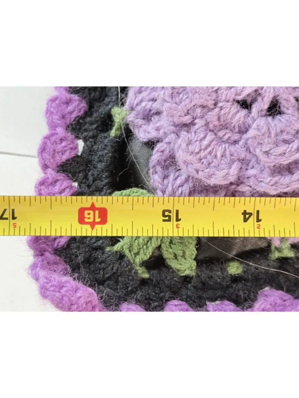 Handmade Crochet 3D Floral Granny Square Throw Pillow Purple Pink Black 16x16